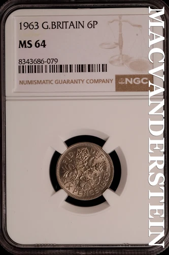 Great Britian:1963 Six Pence-NGC MS 64 Brilliant Uncirculated #SLG182