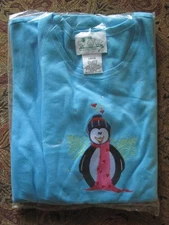 VINTAGE WOMEN QUACKER FACTORY HEAVILY EMBROIDERED PENGUIN SCARF SHIRT SZ LG NEW!