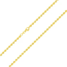 Mens 10K Yellow Gold Solid 3mm Diamond Moon Cut Bead Ball Chain Necklace 24"