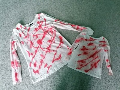 Selfmade DIY Halloween Eltern Kind Kostüm Tshirts Weiß Mit Kunstblut Größe L/104