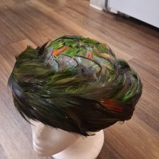Peacock Feather Hat, Vintage MCM Womens Formal Derby Church Wedding