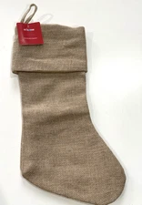 Burlap Christmas Hanging Stocking Lined At Home 18" New
