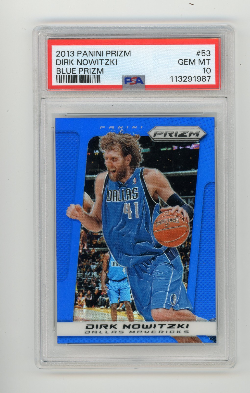 2013-14 Panini Prizm Dirk Nowitzki #53 Blue Prizm PSA 10 GEM MINT HOF (G)