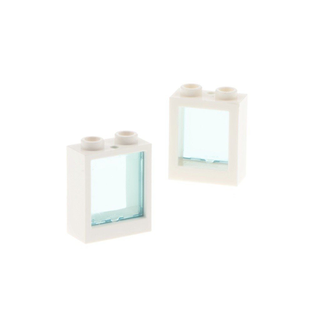 2X Lego Window Frame 1X2X2 White Transparent Light Blue 60601 60592C02