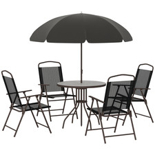 6 Piece Patio Dining Set with Garden Umbrella, 4 Folding Chairs