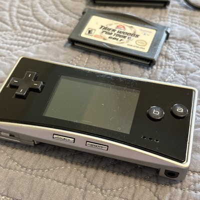 Nintendo Gameboy Micro Silver OXY-001 Handheld Console W Charger  & Tiger Woods