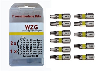 7 vers.Profi Torx Bits 11St,2xTx10,2xTx15,2xTx20,1xTx25,1xTx27,1xTx30,1xTx40 WZG