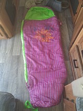 Barbie Pink Green Striped Flower Polyester Sleeping Bag Zip Kids Girls