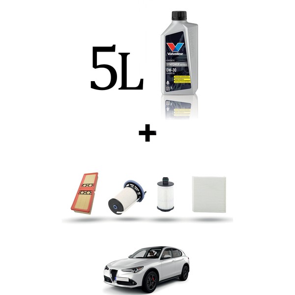 Hoffcar Set Service 4 Filter Und 5L ÖL FüR Alfa Romeo Stelvio (949) 2.2 D 140K-image