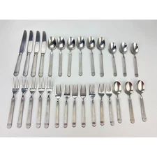 Farberware MARISSA Stainless 28pc Set Ridges Ribbed Flatware Forks Knives Spoons