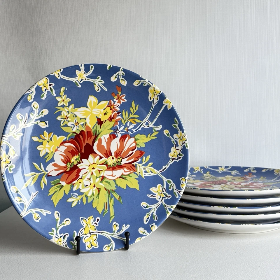 Set of 6 Certified International April Cornell Dinner Plates 11” Floral Blue - Image 3 of 4