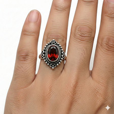 Red Garnet Gemstone 925 Sterling Silver Jewelry All Size Ring For Gift