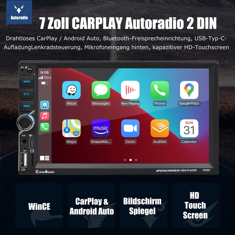 7" 2 DIN Autoradio Apple Carplay Android Auto USB Bluetooth AUX TF Mirror Link - Bild 2 von 4