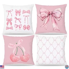 Charming Pink Coquette Bow Pillow Covers - Set of 4, 18x18 Inches | Cute Decor
