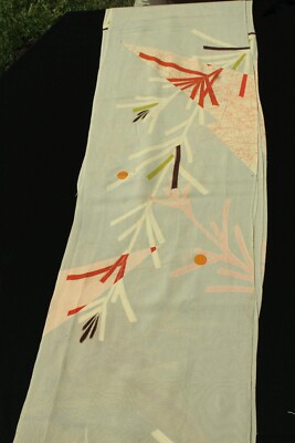 f-490 antique silk crepe kimono fabric - abstract pine branch - 11.5'' x 58''
