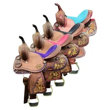 Youth Single Skirt Western Barrel Saddle With Floral And Basket Weave Tooling