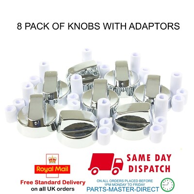 FITS HOTPOINT CREDA CANNON INDESIT SILVER COOKER OVEN CONTROL KNOB & ADAPTORS x8