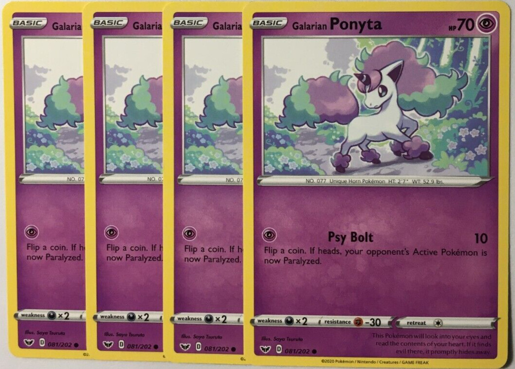 POKEMON 4X GALARIAN PONYTA 081/202 SWORD & SHIELD COMMON NEAR MINT-PLAYSET
