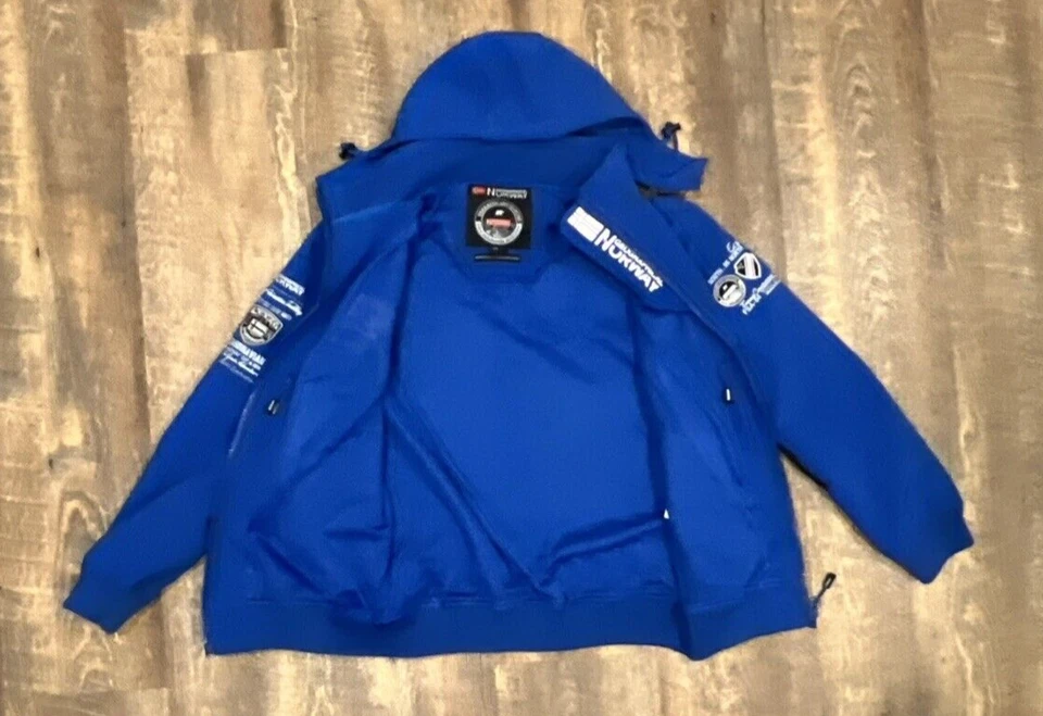 Abrigo grande con capucha Geographical Norway para hombre cremallera completa Gorpcore Anorak Trekking Foto 3 de 4