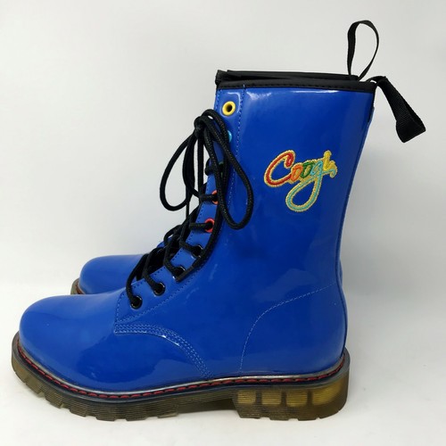 Coogi Woman’s Boots 8 Patent Leather Doc Military Y2K Lace Up Blue Waffle Sole - Picture 2 of 9