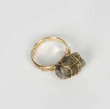 Natural Raw Genuine Crystal Wire Wrapped Women Girls Resizable Healing Ring Gift
