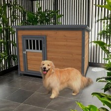 45"Large Dog House Outdoor with Doors, Waterproof Roof Cabin Style Dog Shelte
