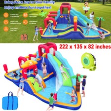 Kid Inflatable Water Slide Bounce House Water Park Splash Pool w Basketball Hoop
