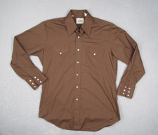 Vintage Lee Shirt Men 16.5 33 Brown Extra Long Tails Button Up Pearl Snaps Ranch