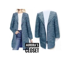 Halogen Xxs P Blue Tweed Car Coat Mid Length Moto $250