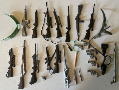 Lot Of 30 Hasbro 12" GI Joe Weapons: Rifles, Guns, Knives, Ammo belts, Grenade