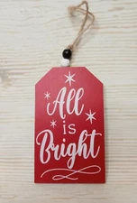 New "All is Bright" Luggage Tag Hanging Wood Sign Christmas Tree Ornament Winter
