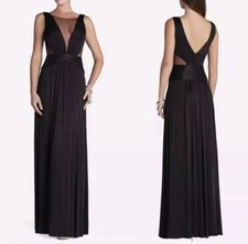 BCBG MaxAzria Magdalena Gown Black L Illusion Mesh Cutout Formal Evening Dress