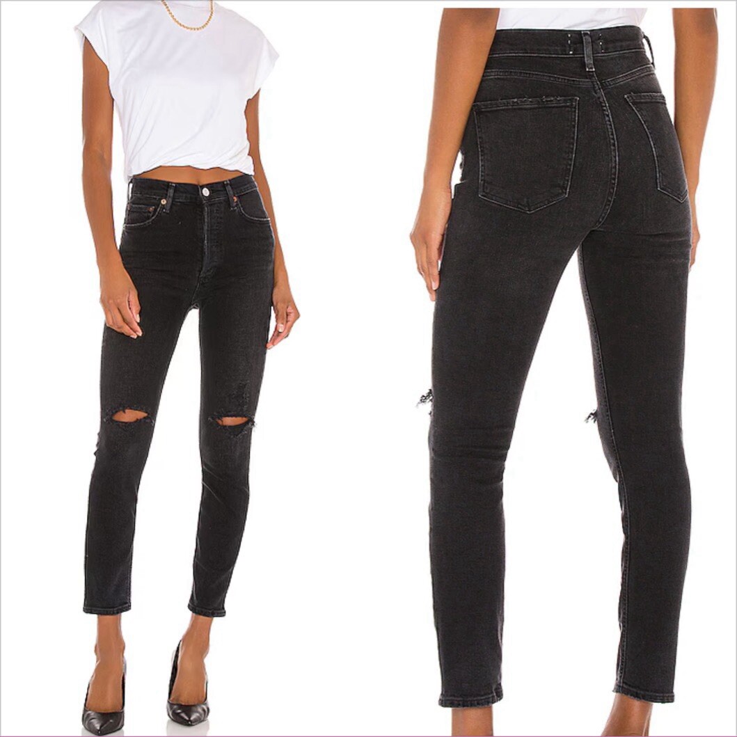 Agolde Nico High Rise Slim Straight Denim Jeans Distressed