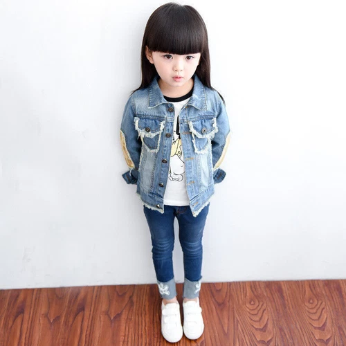 Sequin Toddler Kid Girl Jean Jacket Outdoor Travel School Denim Jacket Coat - Picture 12 of 20