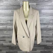 H M Double Breasted Stretch Khaki Blazer Jacket w/ Lining Women's Size Small