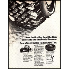 1970 Sears Tire Center Snow Tires Vintage Print Ad Baja Dune Buggy Wall Art 70s
