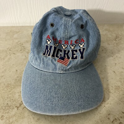 Vintage Walt Disney World Mickey Mouse America Denim Hat Snapback Flag Patriotic Mickey Mouse USA Flag Patriotic America Denim Jean Hat Cap  main image 2