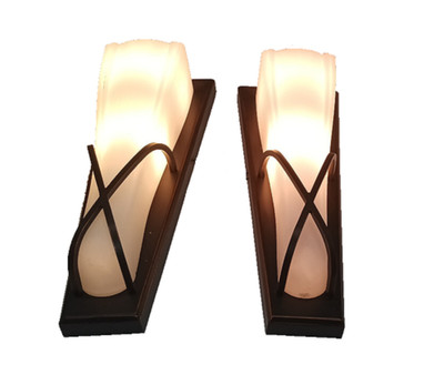  Matching Indoor/Outdoor Bronze Finish Metal & Glass Halogen Sconce Light Units
