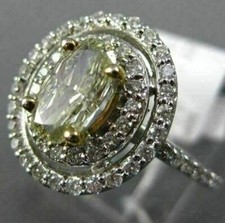 ESTATE 2.12CT WHITE  FANCY YELLOW DIAMOND 14KT 2 TONE GOLD OVAL ENGAGEMENT RING