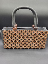 Vintage Black Purse with Brown Beads/Tiles
