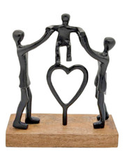 Deko Figur Skulptur Exner Familie H 23 cm Holzsockel Figuren Alu Schwarz Modern
