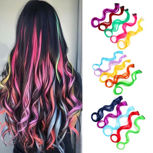 1PC Rainbow Highlight Colored Synthetic Wavy Hair Clip Hanging Ear-dy 。 - Picture 2 of 36