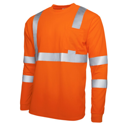 Hi Vis T Shirt ANSI Class 3 Reflective Safety Long Sleeve HIGH VISIBILITY Orange