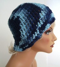 NEW BLUE MULTI COLOR BEANIE CAP HAT HAND CROCHET BERET SKULL CAP CLOCHE TAM