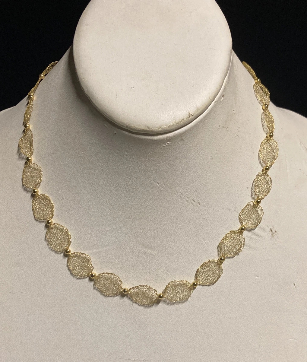 14K Yellow Gold Wire Crochet Necklace 17.5 Inches Made In Italy eBay