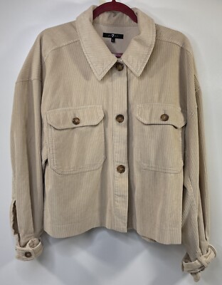 For All Mankind Tan Beige Shacket Cropped Corduroy Jacket
