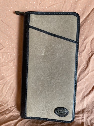 FOSSIL BROWN LEATHER AND KHAKI CANVAS 