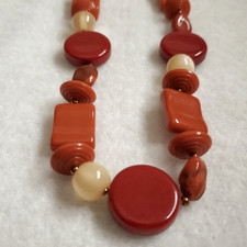 Vintage Beaded Necklace Rust Red Orange Opera Acrylic 38""