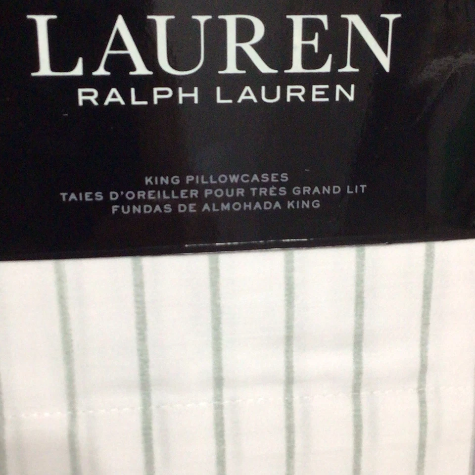 Lauren Ralph Lauren Spencer Salvia Rayas Satén Algodón Par de Fundas de Almohada King Foto 2 de 4