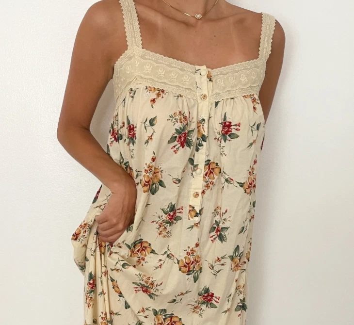 VESTIDO DE NOCHE VICTORIA'S SECRET COUNTRY Beige Floral Vestido Pradera Granja M Foto 3 de 4